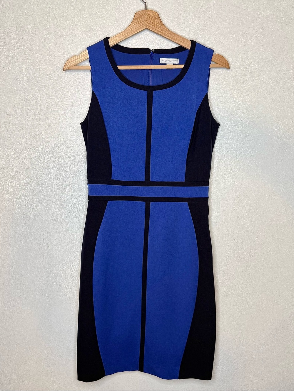New York & Company Royal Blue Black Colorblock Sheath Pencil Dress Size 0